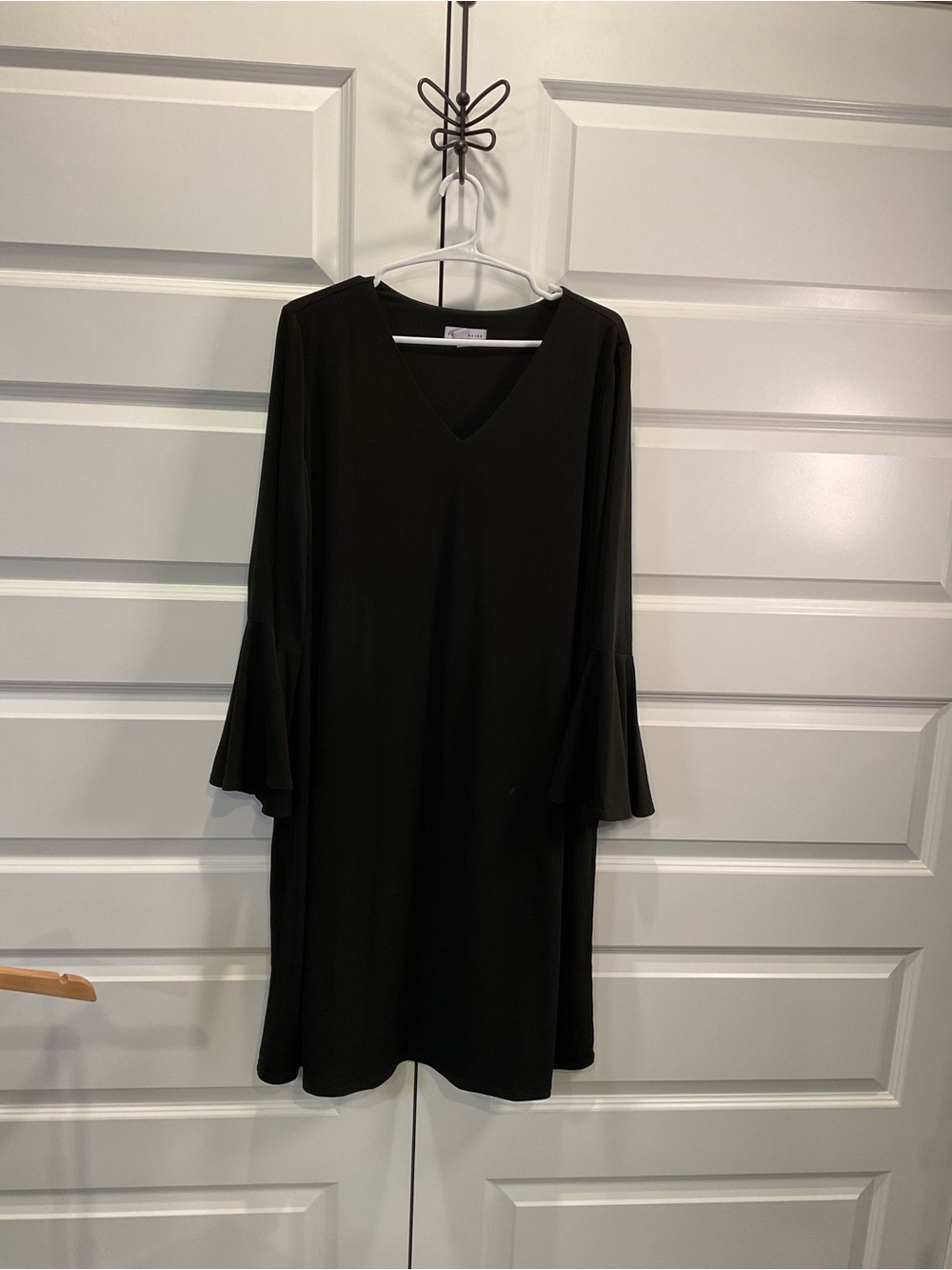 Susan Graver Black V-Neck Long Sleeve Dress with Fluted Cuffs
